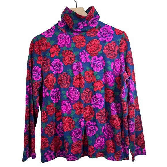 Talbots Plus 1x Classic Turtleneck Imperial Petals Cotton Floral Long Sleeve Tee - Picture 8 of 8